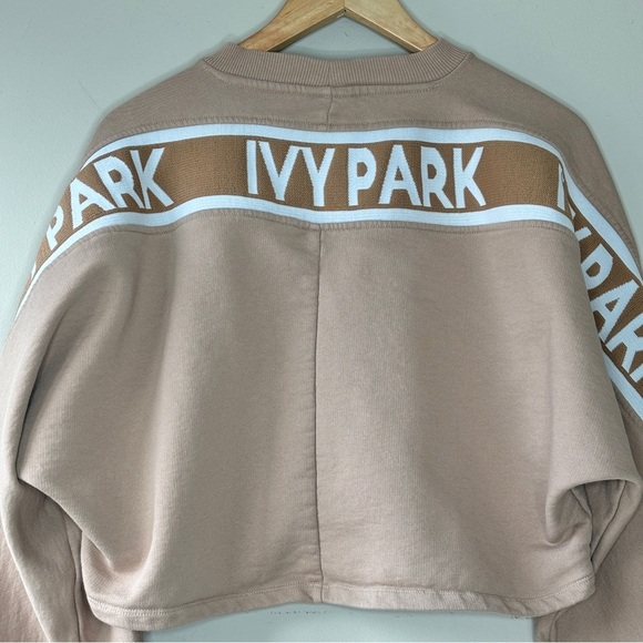 Ivy Park Beyonce Tan White Oversized Cropped Spell-out Sweatshirt Size M - Picture 9 of 11